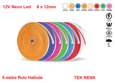 Neon Led / Yassı Tip / Metrede 120 Led / 12 Volt / Dış Mekan İP65 