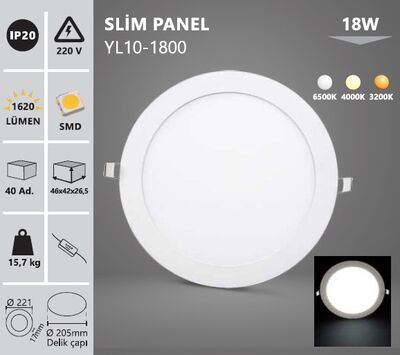 18W LED PANEL YUVARLAK SIVA ALTI 220V YL10-1800