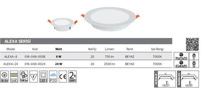 ALEXA-24- 016-048-0024 Led Armatür 24 Watt