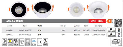 AMARA- 016-079-0006 Led Armatür 6 Watt