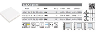 CARLA-SQ-18- 016-059-0018 Led Armatür 18 Watt