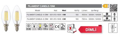 Filament Candle-4 -Dim 001-013-1004 Led Filament Ampül 4 Watt