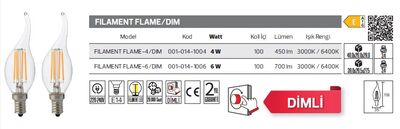 Filament Filame-4-DIM-001-014-1004 Led Filament Ampül 4 Watt