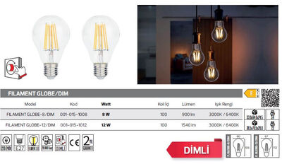 Filament Globe-12/DİM-001-015-1012 Led Filament Ampül 12 Watt