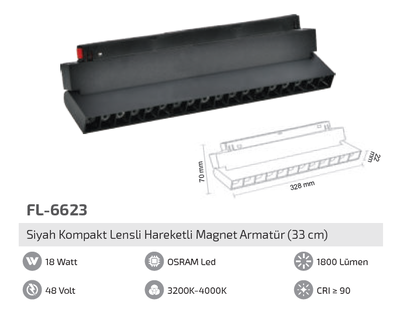 FL-6623 Siyah Kompakt Lensli Hareketli Magnet Armatür