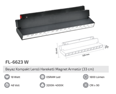 FL-6623 W Beyaz Kompakt Lensli Hareketli Magnet Armatür