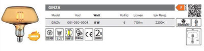 GINZA-001-050-0008 Led Filament Ampül 8 Watt