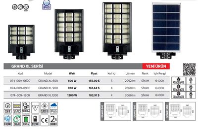 GRAND-XL 600-074-009-0600 Led Solar Sokak Armatürü 600 Watt