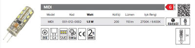 Midi 001-012-0002 Led Kapsül 1.5 Watt