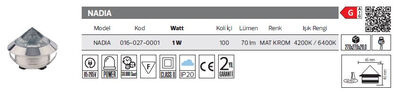 NADIA 016-027-0001 Led Armatür 1 Watt