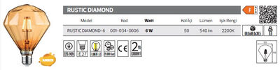Rustic Diamond-6-001-034-0006 Led Filament Ampül 6 Watt