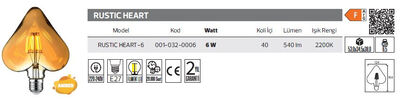 Rustic Heart-6-001-032-0006 Led Filament Ampül 6 Watt