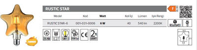 Rustic Star-6-001-031-0006 Led Filament Ampül 6 Watt