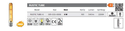 Rustic Tube-6-001-033-0006 Led Filament Ampül 6 Watt