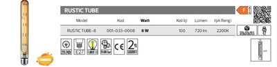 Rustic Tube-8-001-033-0008 Led Filament Ampül 8 Watt