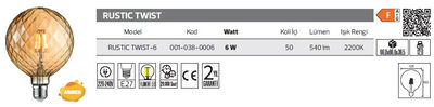 Rustic Twist-6-001-038-0006 Led Filament Ampül 6 Watt