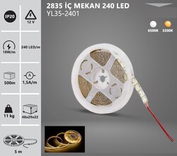 NOAS - ŞERİT LED 2835 İÇ MEKAN 12V 5 METRE 240 LED TEK ÇİP YL35-2401 (1)