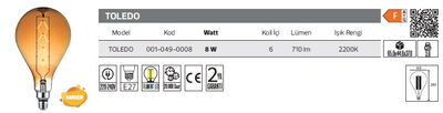 Toledo-001-049-0008 Led Filament Ampül 8 Watt