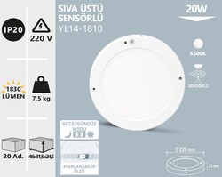 NOAS - YL14-1810 Sıva Üstü Sensörlü Led Panel 20 Watt (1)