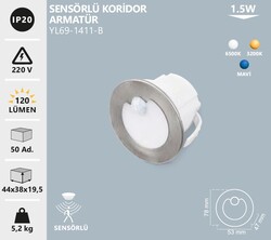 NOAS - YL69-1411-B Sensörlü Koridor Krom Yuvarlak Kasa (1)