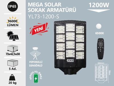 YL73-1200-S Mega Solar Led Sokak Armatürü 1200 Watt