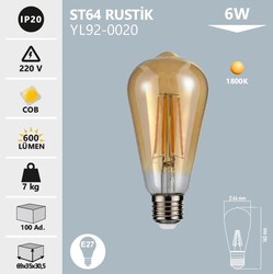 NOAS - YL92-0020 ST64 Rustik Led Ampul 6 Watt (1)