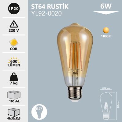 YL92-0020 ST64 Rustik Led Ampul 6 Watt