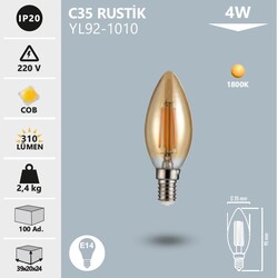 NOAS - YL92-1010 C35 Rustik Led Ampul 4 Watt (1)