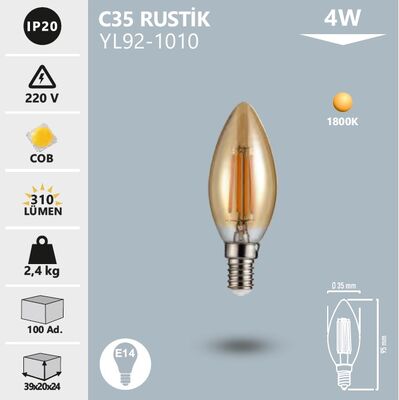 YL92-1010 C35 Rustik Led Ampul 4 Watt