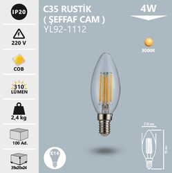 NOAS - YL92-1112 C35 Rustik Şeffaf Cam Led Ampul 4 Watt (1)