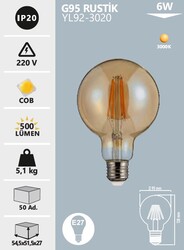 NOAS - YL92-3020 G95 Rustik Led Ampul 6 Watt (1)