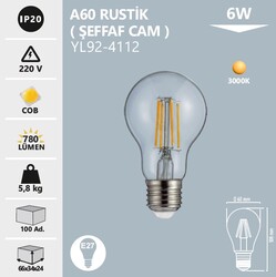 NOAS - YL92-4112 A60 Rustik Şeffaf Cam Led Ampul 6 Watt (1)